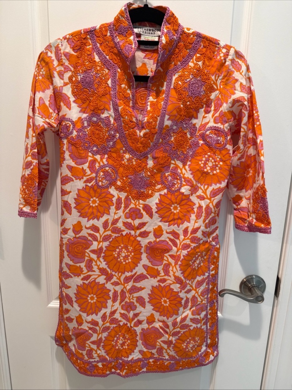 Gretchen Scott Designs Orange/Purple Embroidered Floral Tunic Top/Dress Size XS